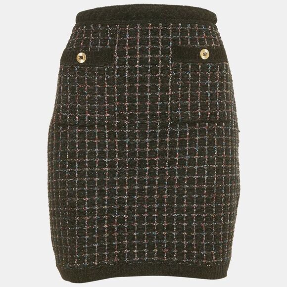 Sandro Black Velvet And Lurex Tweed Mini Skirt M